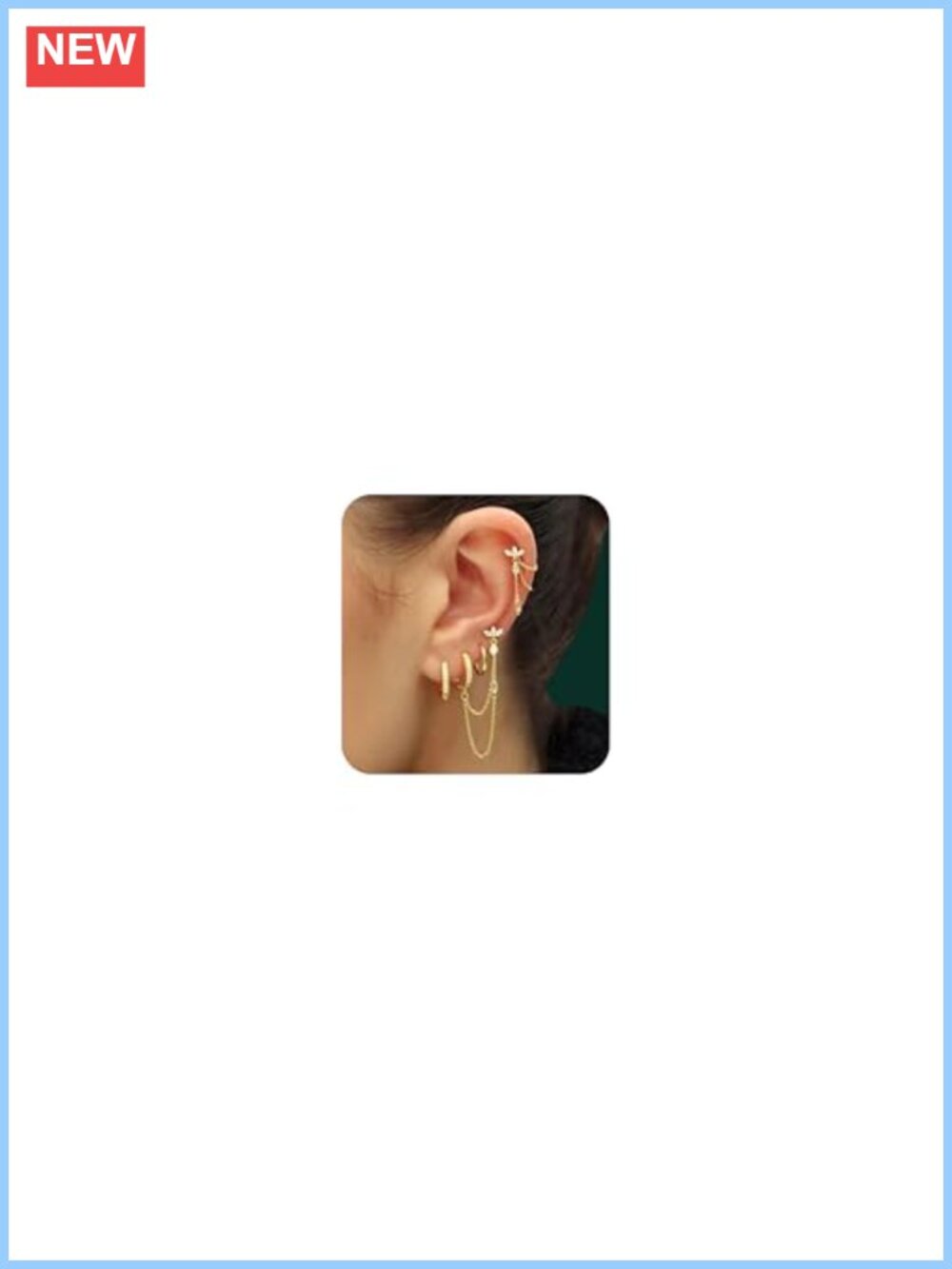 Gold Plated Brass Cubic Zirconia Earring Stack Set Hoops Huggies Dangle Chains